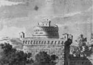 Etude De Fortifications (avec Le Chateau Saint-ange ?) Dans Un
 Paysage
