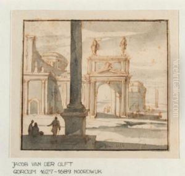 A Roman Temple With Figures By A Column In The Foreground - view 1
