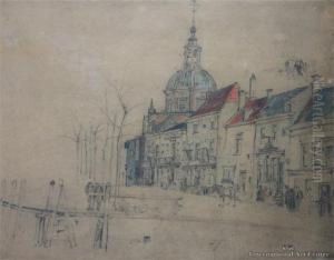 Quayside Street Scene - Derdrecht, Holland by Petrus van der Velden