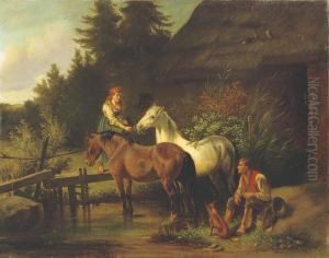 Feeding The Horses by Adolf van der Venne
