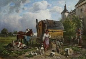 Zigeuner Vor Der Stadt. by Adolf van der Venne