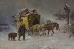 Reisende Schausteller In Winterlandschaft. by Fritz van der Venne