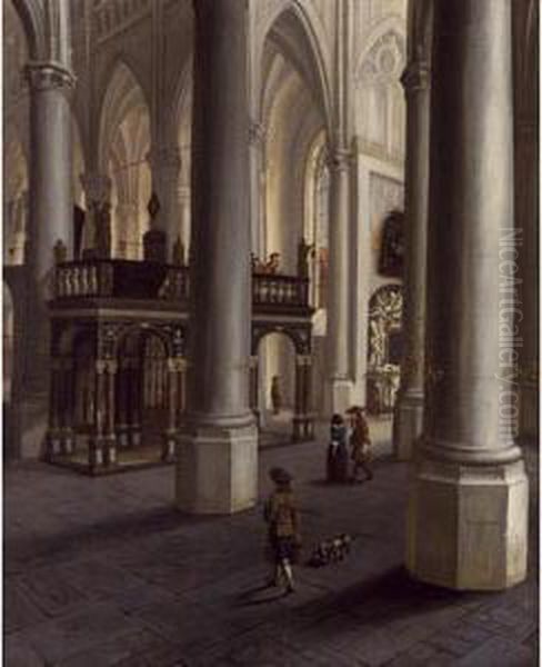A Church Interior With Elegant Figures Together With A Dog, And Figures Playing Music - view 1