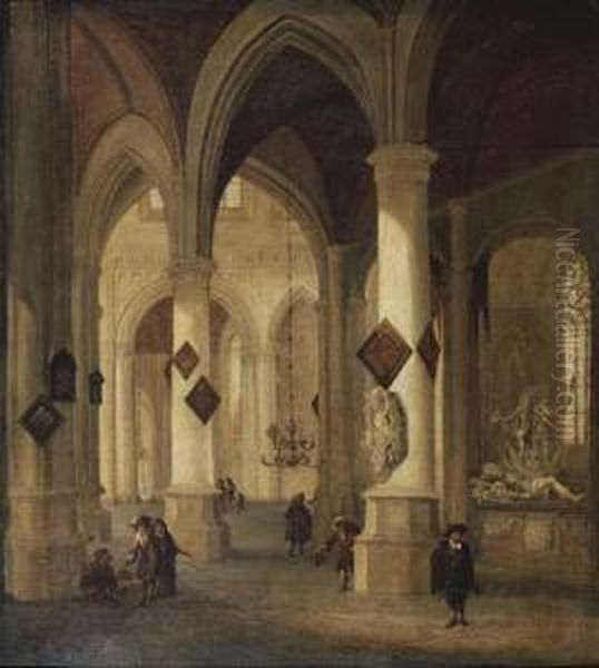 The Interior Of The Oude Kerk, 
Delft, With Peasants And Eleganttownsfolk Near The Funerary Monument Of 
Admiral Maerten Harpertsz.tromp - view 1