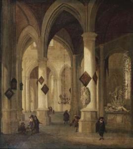 The Interior Of The Oude Kerk,
Delft, With Peasants And Eleganttownsfolk Near The Funerary Monument Of
Admiral Maerten Harpertsz.tromp by Hendrick Van Vliet