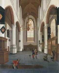 The Oude Kerk In Delft With A Grave Digger In The Foreground
