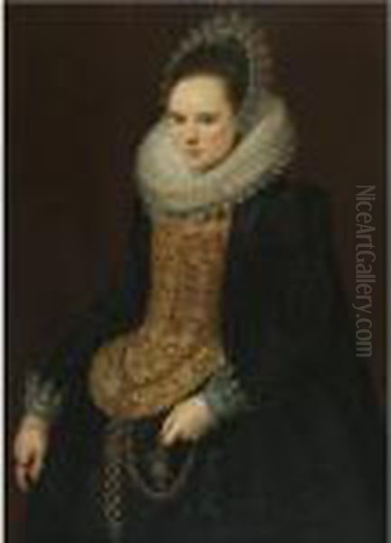 Portrait Of A Lady, Three
Quarter Length, In An Embroidered Mill Ruff, A Black Dress And A Bonnet - view 1