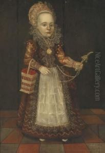 Portrait Of A Young Girl,
Full-length, In A Dress With A Lace Ruff, Holding A Basket Of Cherries
And A Rattle Portrait Of A Young Girl,
Full-length, In A Dress With A Lace Ruff, Holding A Basket Of Cherries
And A Rattle
