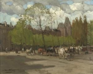 A View Of The Rijksmuseum, Amsterdam, With Horse-drawn Carriages On The Stadhouderskade by Nicolaas Van Der Waay
