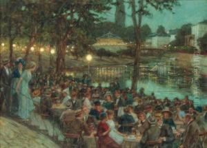Kreuznach Kaiseralle: Elegant Figures On A Terrace By A Lake