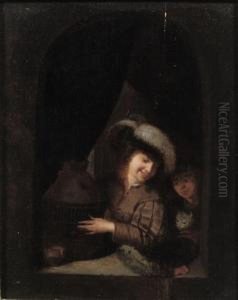 Children Playing With A Cat And Bird - view 1