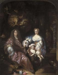 A Family Portrait In A Garden, By A Classical Fountain