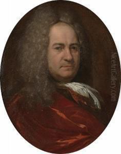 Portrait Of A Gentleman, Bust Length, A Crimson Coat And A White Lace Jabot