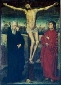 Christ On The Cross With The Virgin And St. John by Rogier van der Weyden