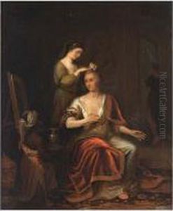 A Lady Making Her Toilet With Her Maidservant by Thomas van der Wilt