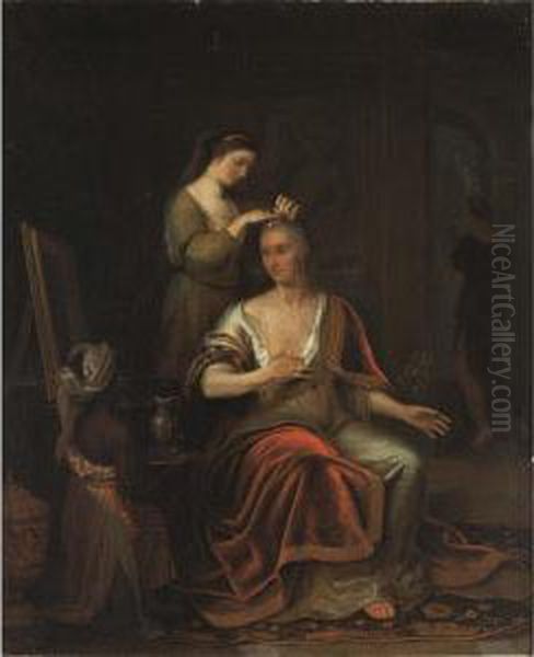 A Lady Making Her Toilet With 
Her Maidservant, A Black Servant Holding A Jug In The Foreground - view 1