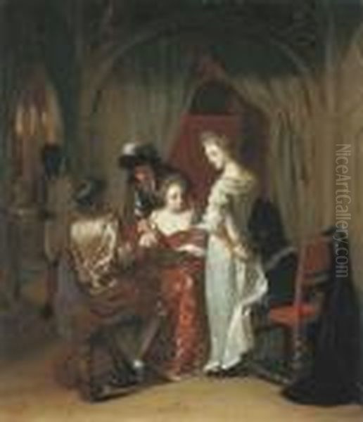 Elegant Company Playing Tric-trac Around A Table In An Interior - view 1