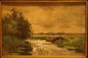 Boer In Boot Aan De Slootkant by Chris Van Der Windt