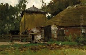 A Farm Yard With A Haystack by Chris Van Der Windt