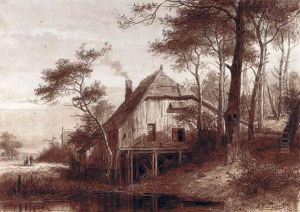 A Watermill In A Wooded Landscape by Jan Frederik Van Deventer