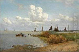 Moored Sailing Vessels On The Zuiderzee by W.A. van Deventer