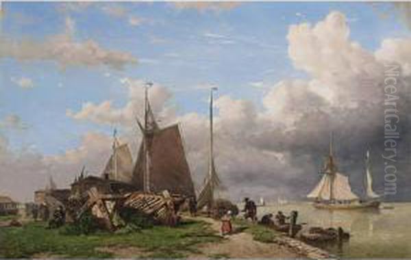 A Busy Ship-yard Along A River - view 1