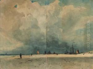 Fishing Boats On A Beach
(recto); Study Of A Fisherman Resting Onwooden Boatparts (verso) by W.A. van Deventer