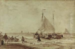 Fishermen Unloading Their Catch by W.A. van Deventer