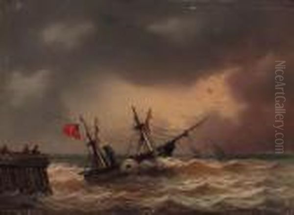 A Steamer In Distress By A Jetty; A Two-master In The Roads Of Aharbour - view 1