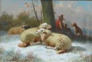 Shepherd Resting With His Charges by Joseph Van Dieghem
