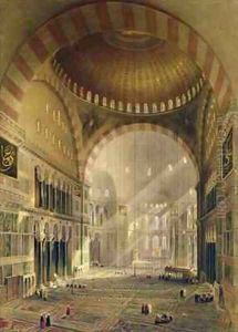 Haghia Sophia plate 24 interior of the central dome with lowered chandeliers by Gaspard Fossati