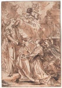 An Angel Presenting Crowns To A Kneeling Couple In A Church, Puttiabove