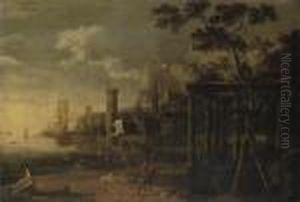 A Capriccio Of A Harbour With Men-'o-war Flying The Colours Ofrotterdam And Ostend