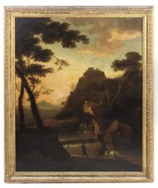 An Italianate Rocky Landscape
With A Drover And Cattle Before A Stream, Goats On A Rocky Outcrop
Beyond - view 1