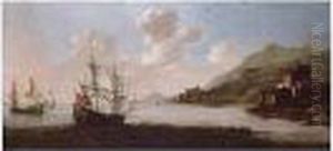 English Man-of-war Off The Coast by Adriaen Van Diest