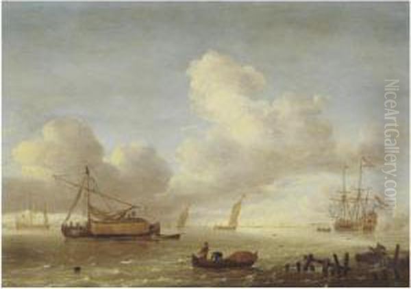 Ships In An Estuary With Fishermen And A Jetty In The Foreground - view 1