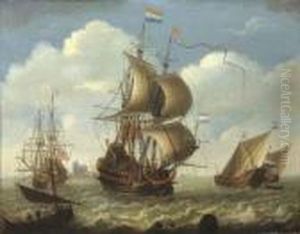 English And Dutch Men-o'-war On The River Merwede, Dordrecht Beyond
