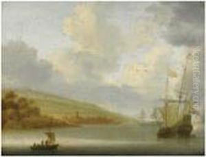 A Calm Marine Landscape With Dutch Ships At Anchor