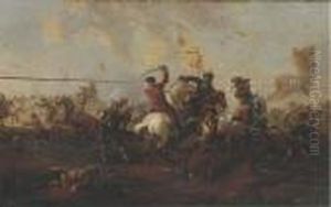 A Cavalry Skirmish by Simon Johannes van Douw