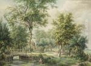 Bewaldete Landschaft Mit Bauernhaus Und Staffagefiguren by Egbert Van Drielst