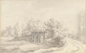 A Landscape With A Wooden Bridge Near A Farmhouse Between Wijk And Koekange by Egbert Van Drielst