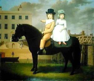 Two Children Seated On A Black Pony by Nathan Theodore Fielding