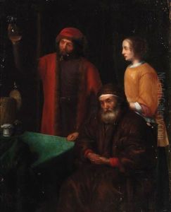 A Doctor With An Old Man And His Daughter In An Interior