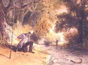 Pike Fishing Landing a Jack by Newton Fielding
