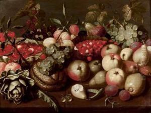 Natura Morta Di Frutta Su Un Tavolo, Con Un Carciofo Natura Morta Di Frutta Su Un Tavolo, Con Un Carciofo