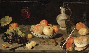 Grapes, Olives, Walnuts, 
Hazelnuts, An Orange, A Lemon, A Pomegranate, A Roemer, A Stoneware Ewer