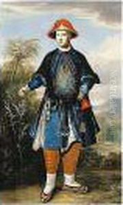 Portrait Of A Member Of The Hoste Or Henley Family In Chinese Dress by Philip Le Petit Van Dyk