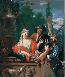 A Gentleman And His Negro Page Presenting A Hare To A Young Lady