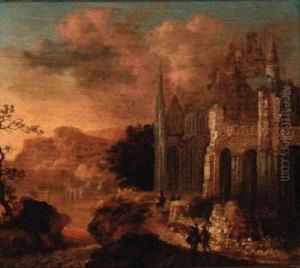 Figures Amongst Classical Ruins by Gerard Van Edema