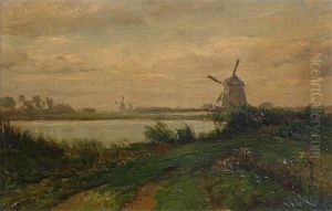 Windmills At Sunset by Hendrik D. Kruseman Van Elten
